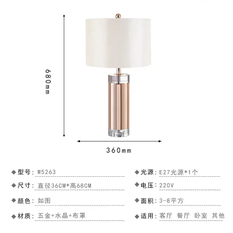 Nordic crystal table lamp for bedroom with brass accents