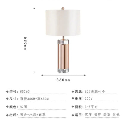 Nordic crystal table lamp for bedroom with brass accents
