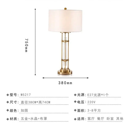 Nordic crystal table lamp for bedroom with brass accents