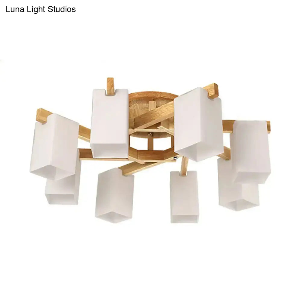 DecorBites™ Nordic Cuboid Cream Glass Ceiling Lamp - Beige Semi Flush Mount Light for Living Room (3/5/8 Bulbs)