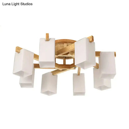 DecorBites™ Nordic Cuboid Cream Glass Ceiling Lamp - Beige Semi Flush Mount Light for Living Room (3/5/8 Bulbs)