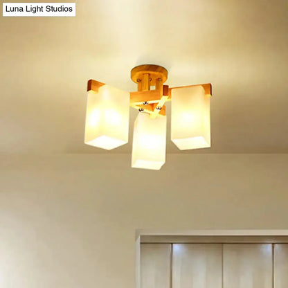 DecorBites™ Nordic Cuboid Cream Glass Ceiling Lamp - Beige Semi Flush Mount Light for Living Room (3/5/8 Bulbs)