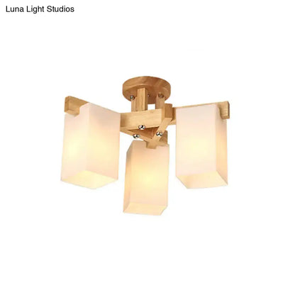 DecorBites™ Nordic Cuboid Cream Glass Ceiling Lamp - Beige Semi Flush Mount Light for Living Room (3/5/8 Bulbs)
