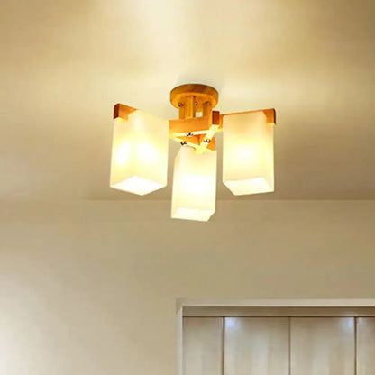 DecorBites™ Nordic Cuboid Cream Glass Ceiling Lamp - Beige Semi Flush Mount Light for Living Room (3/5/8 Bulbs)