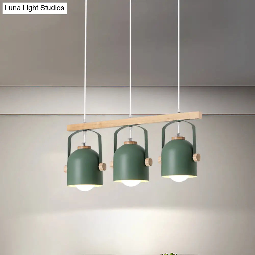 DecorBites™ Nordic Dome Island Light: 3/4-Light Wood Chandelier with Metal Shade