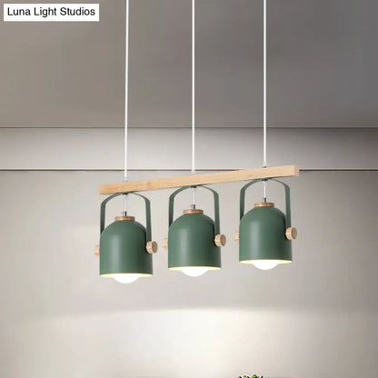 DecorBites™ Nordic Dome Island Light: 3/4-Light Wood Chandelier with Metal Shade