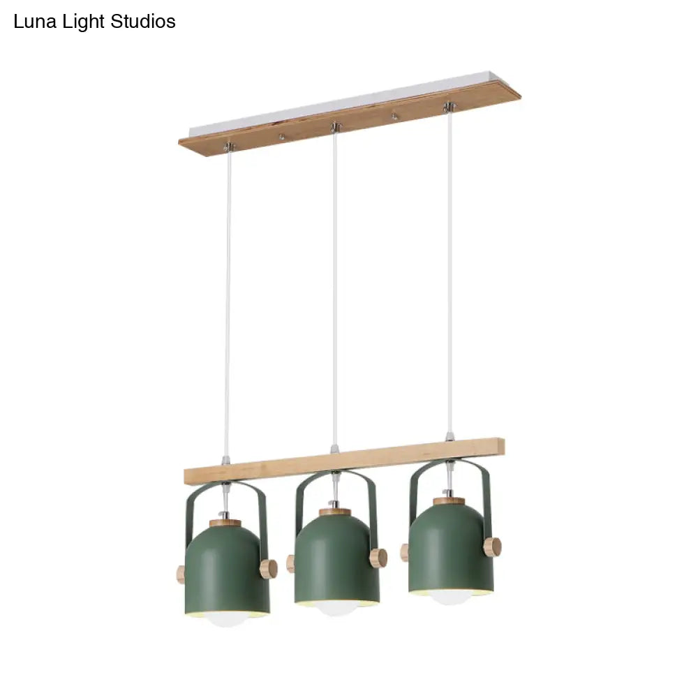DecorBites™ Nordic Dome Island Light: 3/4-Light Wood Chandelier with Metal Shade