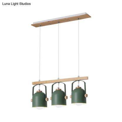 DecorBites™ Nordic Dome Island Light: 3/4-Light Wood Chandelier with Metal Shade