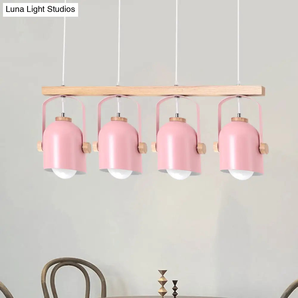 DecorBites™ Nordic Dome Island Light: 3/4-Light Wood Chandelier with Metal Shade