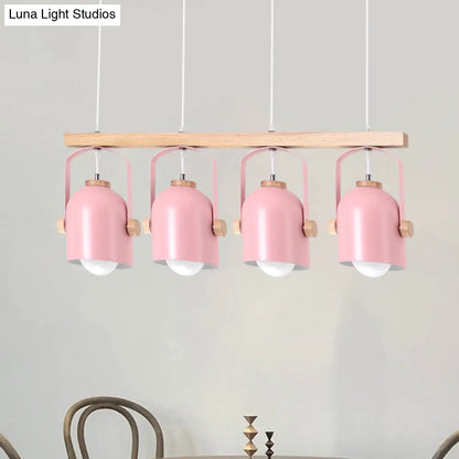 DecorBites™ Nordic Dome Island Light: 3/4-Light Wood Chandelier with Metal Shade