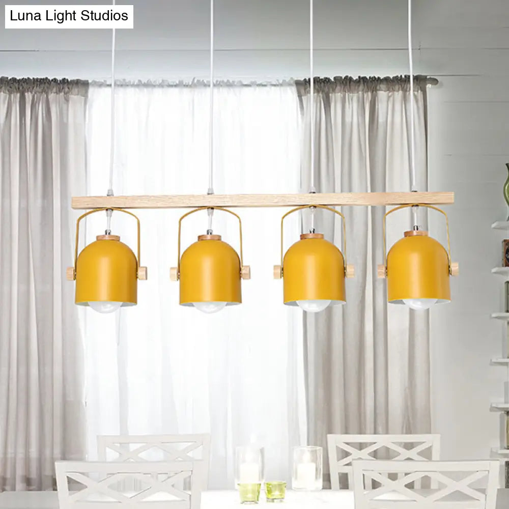 DecorBites™ Nordic Dome Island Light: 3/4-Light Wood Chandelier with Metal Shade