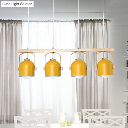DecorBites™ Nordic Dome Island Light: 3/4-Light Wood Chandelier with Metal Shade