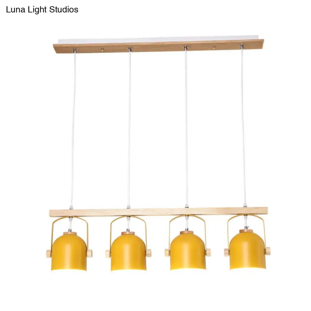 DecorBites™ Nordic Dome Island Light: 3/4-Light Wood Chandelier with Metal Shade