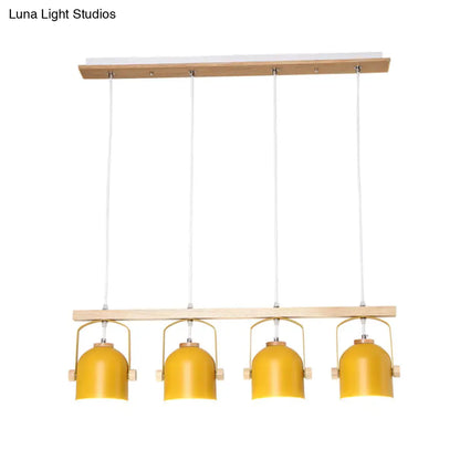 DecorBites™ Nordic Dome Island Light: 3/4-Light Wood Chandelier with Metal Shade
