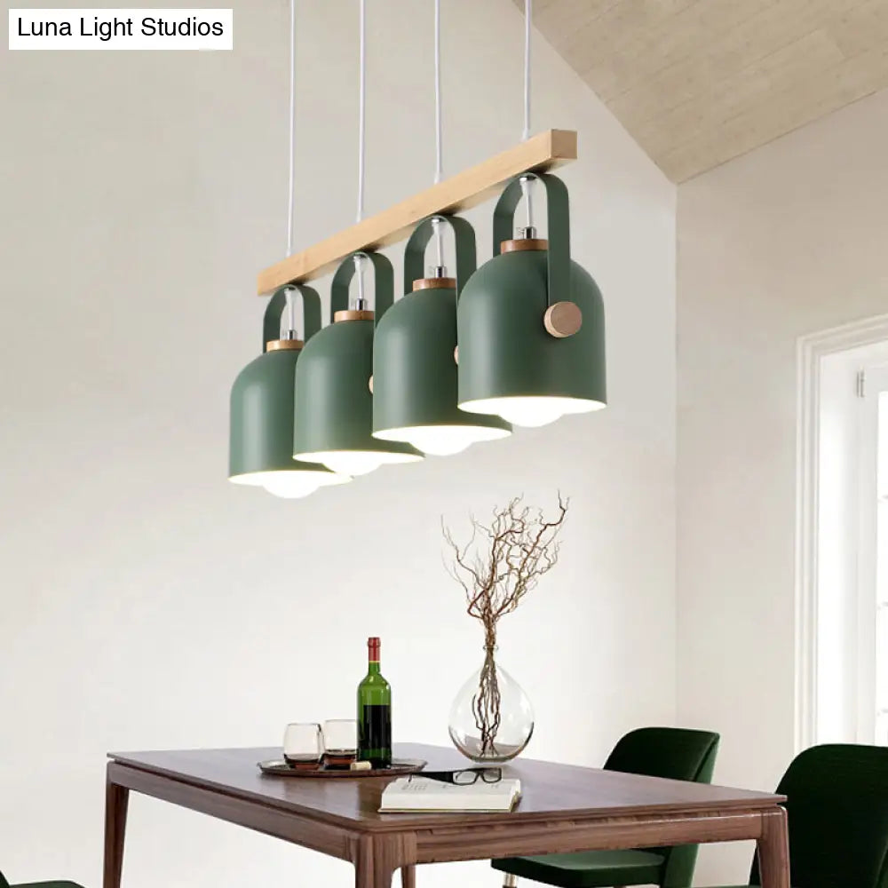 DecorBites™ Nordic Dome Island Light: 3/4-Light Wood Chandelier with Metal Shade
