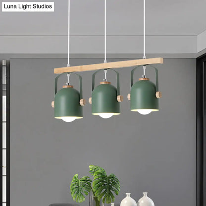DecorBites™ Nordic Dome Island Light: 3/4-Light Wood Chandelier with Metal Shade