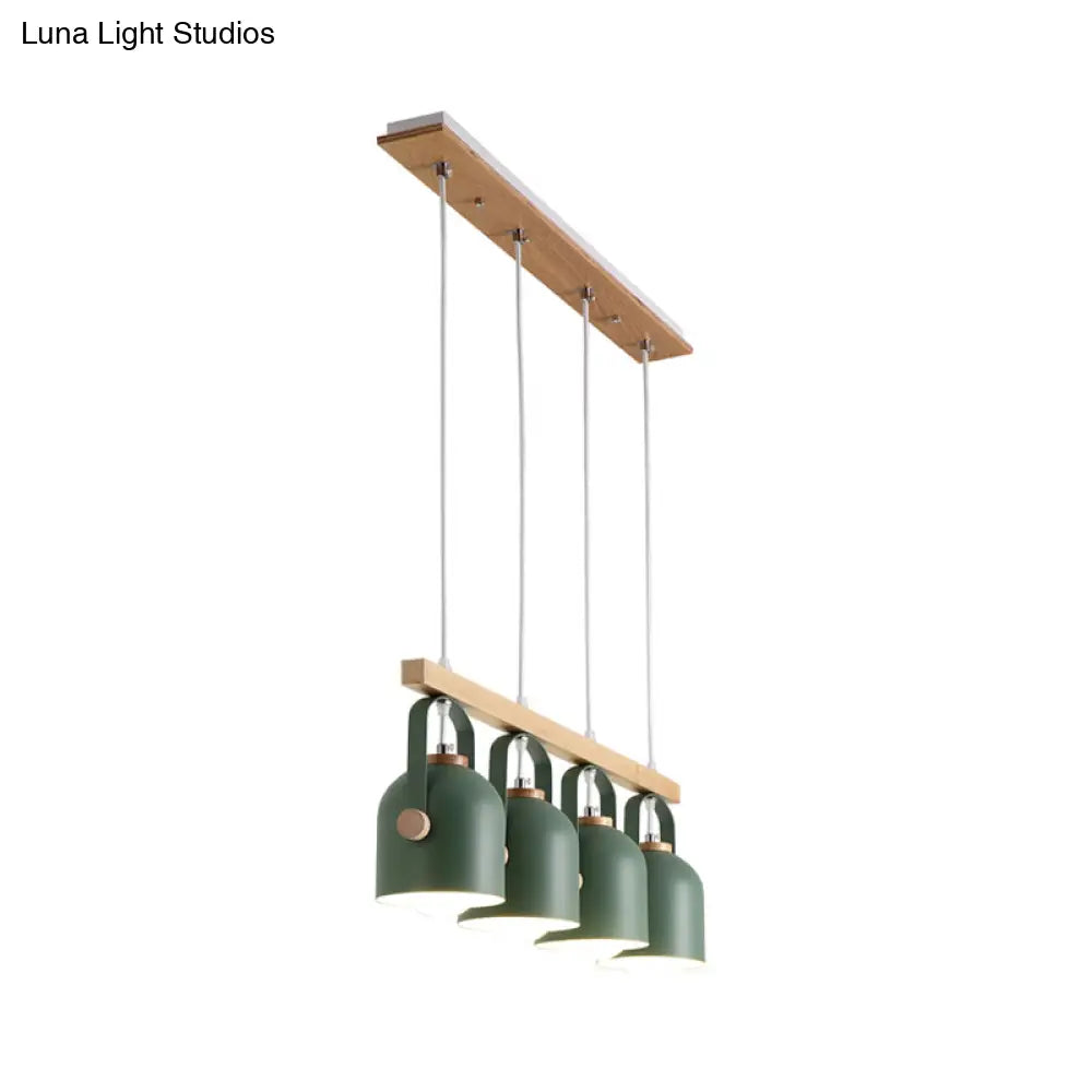 DecorBites™ Nordic Dome Island Light: 3/4-Light Wood Chandelier with Metal Shade