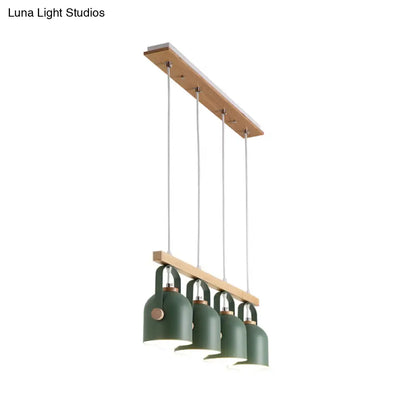 DecorBites™ Nordic Dome Island Light: 3/4-Light Wood Chandelier with Metal Shade