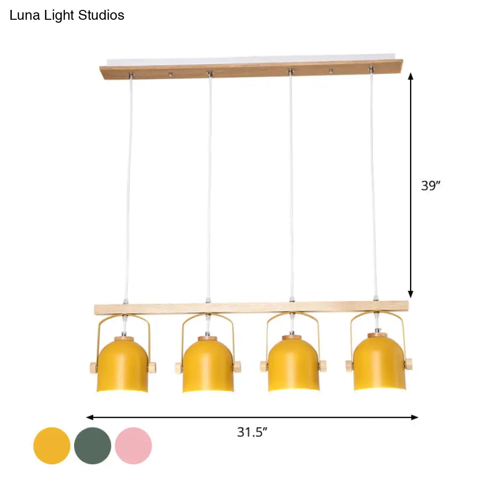 DecorBites™ Nordic Dome Island Light: 3/4-Light Wood Chandelier with Metal Shade
