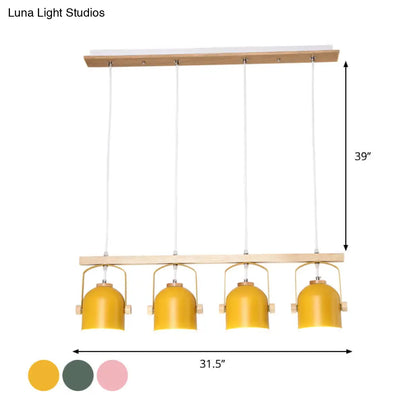 DecorBites™ Nordic Dome Island Light: 3/4-Light Wood Chandelier with Metal Shade