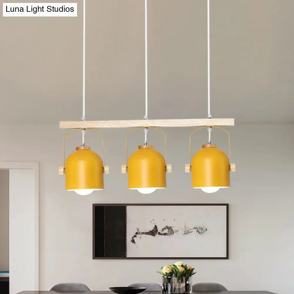 DecorBites™ Nordic Dome Island Light: 3/4-Light Wood Chandelier with Metal Shade