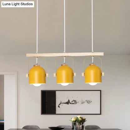 DecorBites™ Nordic Dome Island Light: 3/4-Light Wood Chandelier with Metal Shade