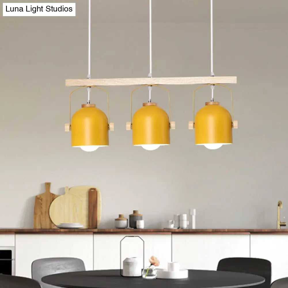 DecorBites™ Nordic Dome Island Light: 3/4-Light Wood Chandelier with Metal Shade