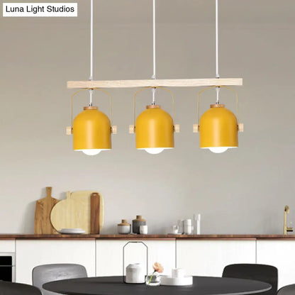 DecorBites™ Nordic Dome Island Light: 3/4-Light Wood Chandelier with Metal Shade