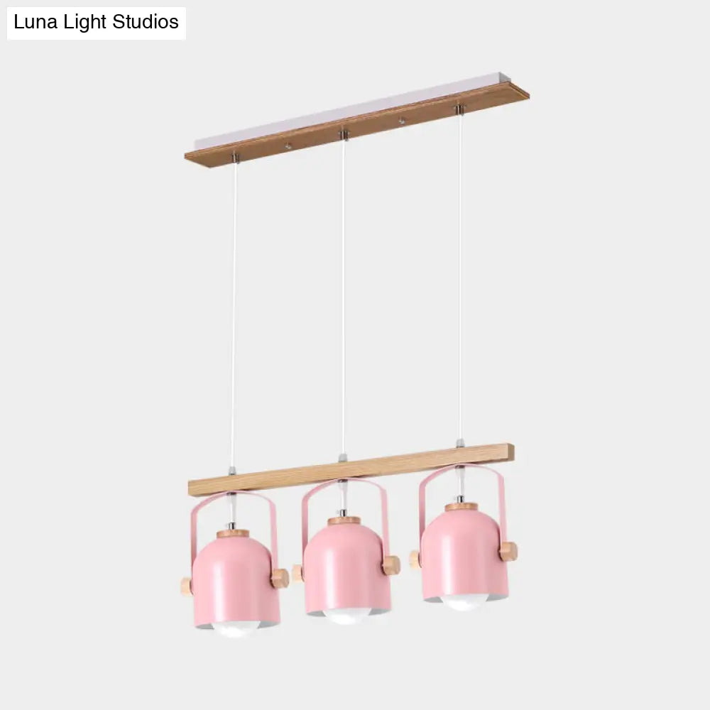 DecorBites™ Nordic Dome Island Light: 3/4-Light Wood Chandelier with Metal Shade