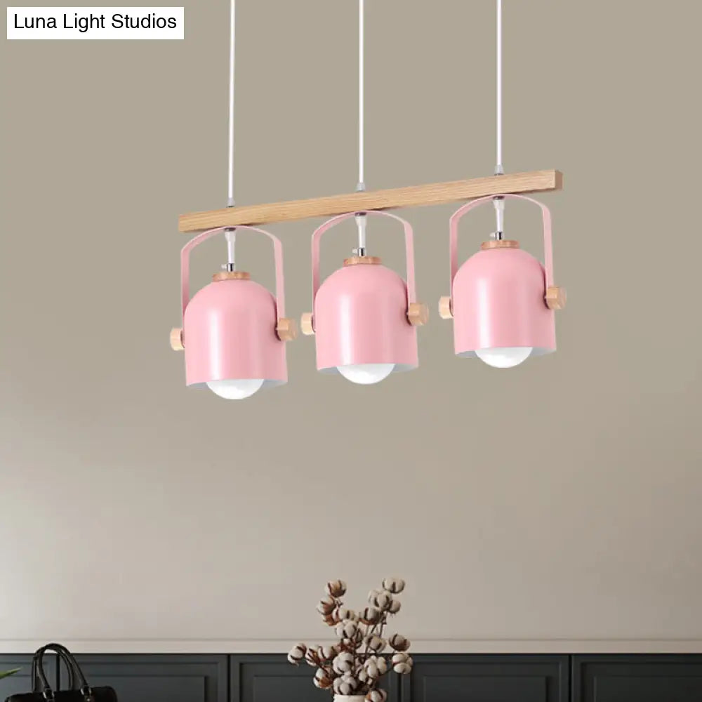 DecorBites™ Nordic Dome Island Light: 3/4-Light Wood Chandelier with Metal Shade