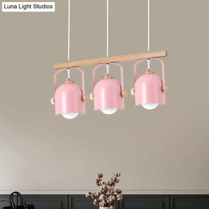 DecorBites™ Nordic Dome Island Light: 3/4-Light Wood Chandelier with Metal Shade