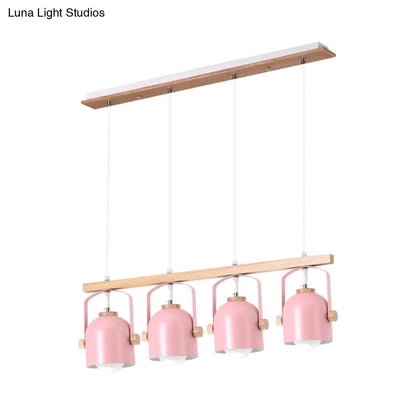 DecorBites™ Nordic Dome Island Light: 3/4-Light Wood Chandelier with Metal Shade