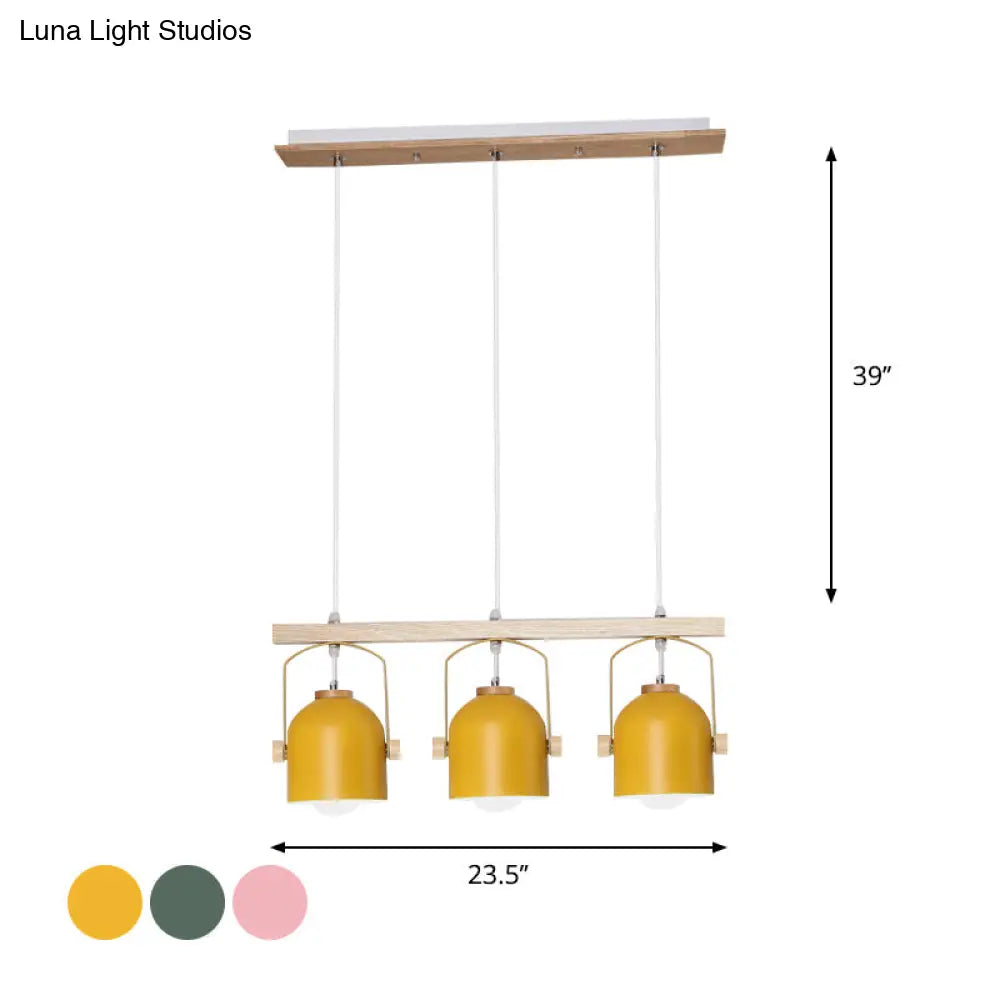 DecorBites™ Nordic Dome Island Light: 3/4-Light Wood Chandelier with Metal Shade