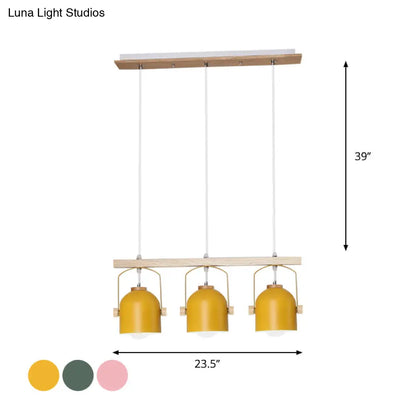 DecorBites™ Nordic Dome Island Light: 3/4-Light Wood Chandelier with Metal Shade