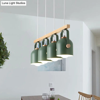 DecorBites™ Nordic Dome Island Light: 3/4-Light Wood Chandelier with Metal Shade