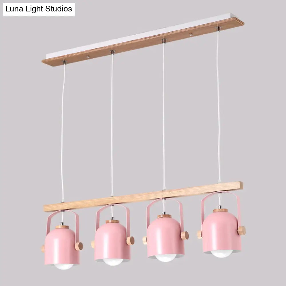 DecorBites™ Nordic Dome Island Light: 3/4-Light Wood Chandelier with Metal Shade