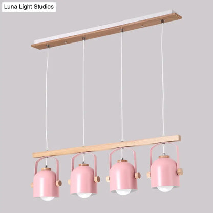 DecorBites™ Nordic Dome Island Light: 3/4-Light Wood Chandelier with Metal Shade