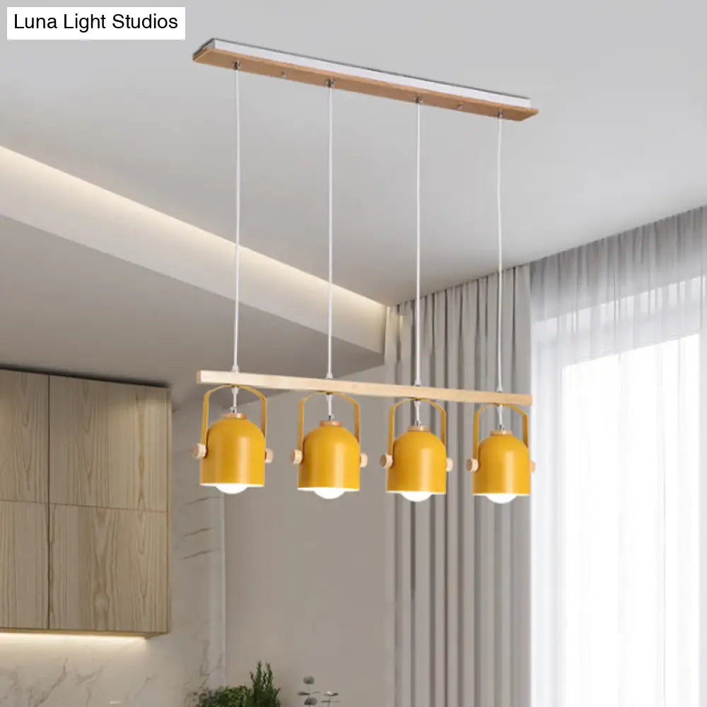 DecorBites™ Nordic Dome Island Light: 3/4-Light Wood Chandelier with Metal Shade