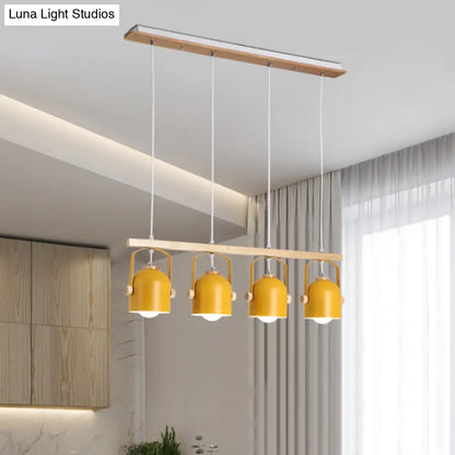 DecorBites™ Nordic Dome Island Light: 3/4-Light Wood Chandelier with Metal Shade