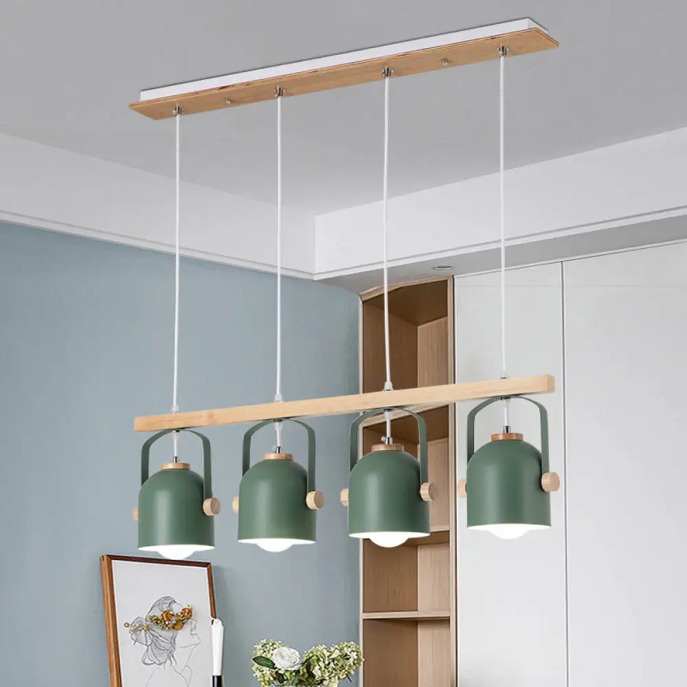 DecorBites™ Nordic Dome Island Light: 3/4-Light Wood Chandelier with Metal Shade