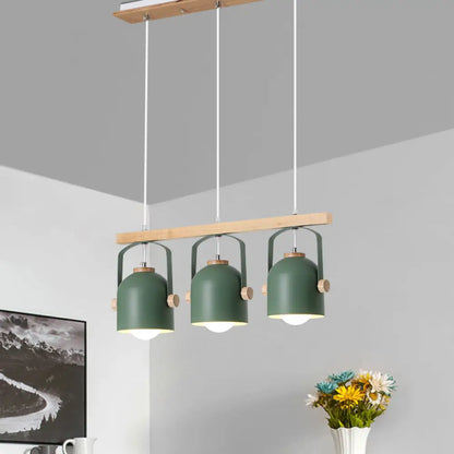 DecorBites™ Nordic Dome Island Light: 3/4-Light Wood Chandelier with Metal Shade
