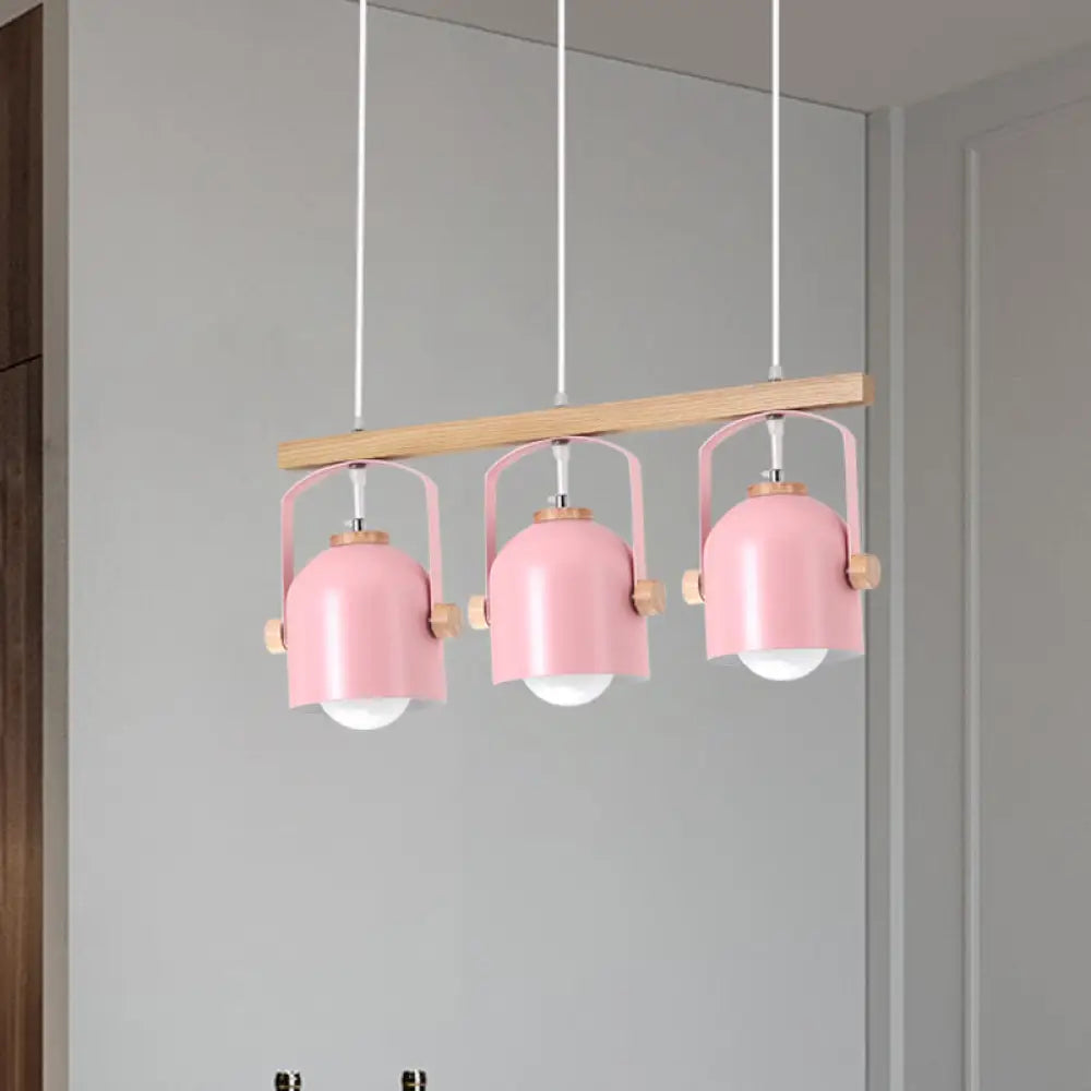DecorBites™ Nordic Dome Island Light: 3/4-Light Wood Chandelier with Metal Shade