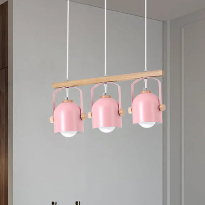 DecorBites™ Nordic Dome Island Light: 3/4-Light Wood Chandelier with Metal Shade
