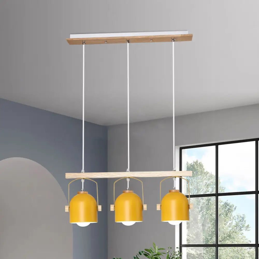 DecorBites™ Nordic Dome Island Light: 3/4-Light Wood Chandelier with Metal Shade