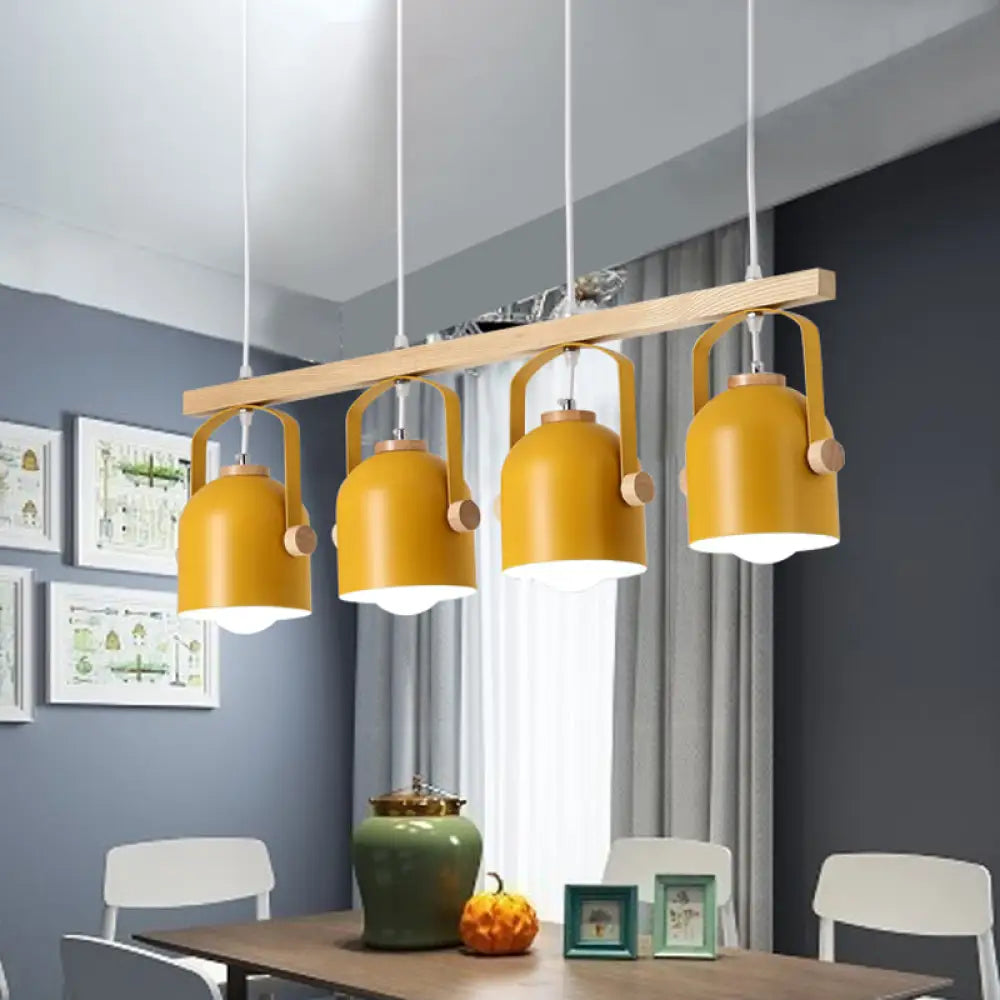 DecorBites™ Nordic Dome Island Light: 3/4-Light Wood Chandelier with Metal Shade