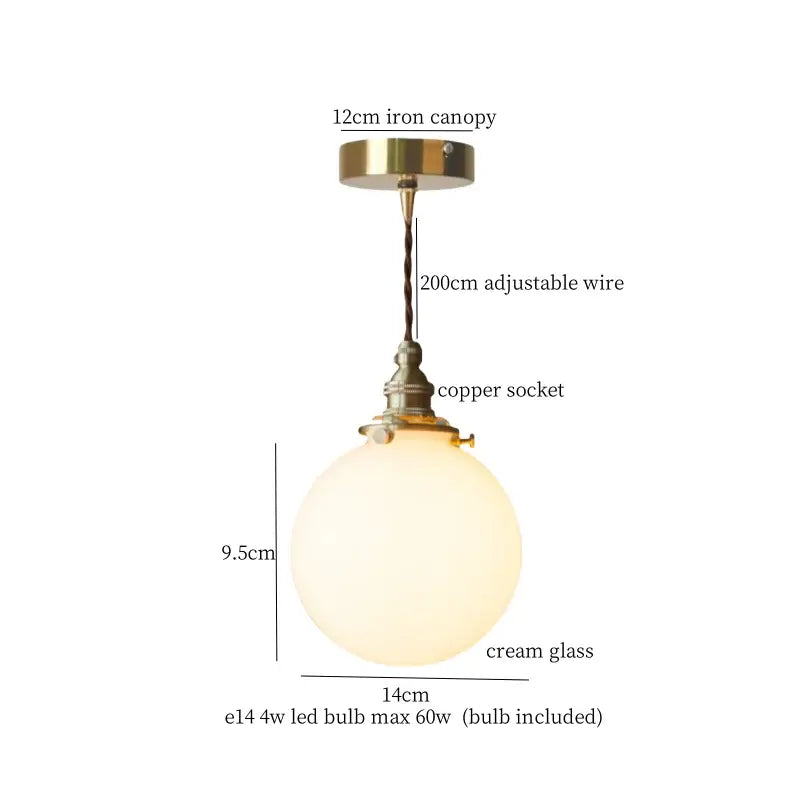 Nordic frosted glass led pendant lamp bedroom brass light