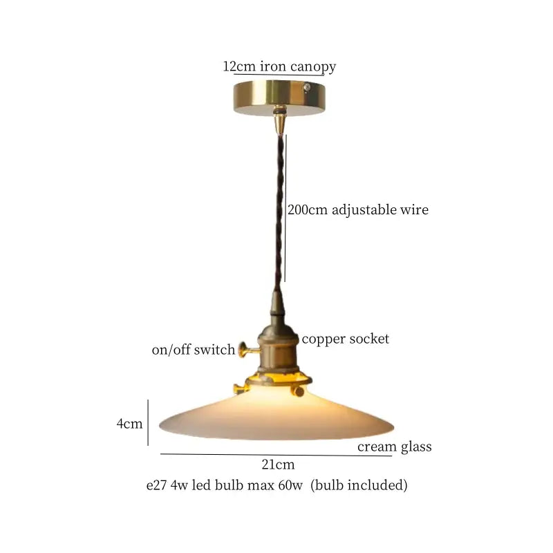 Nordic frosted glass led pendant lamp bedroom brass light