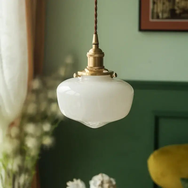 Nordic frosted glass led pendant lamp bedroom brass light