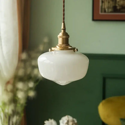 Nordic frosted glass led pendant lamp bedroom brass light