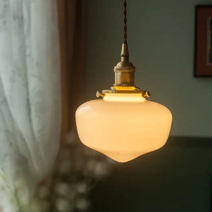 Nordic frosted glass led pendant lamp bedroom brass light